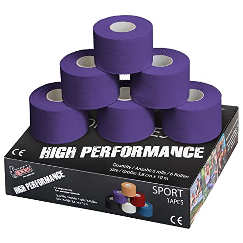 ALPIDEX 6 Rollen Sport Tape Set 3,8 cm x 10 m Gelenk Tapeverband Viele Farben Reißbares Unelastisches Sporttape Hautfreundlich Handball Fußball Volleyball, Farbe:lila von ALPIDEX