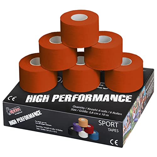 ALPIDEX 6 Rollen Sport Tape Set 3,8 cm x 10 m Gelenk Tapeverband Viele Farben Reißbares Unelastisches Sporttape Hautfreundlich Handball Fußball Volleyball, Farbe:orange von ALPIDEX