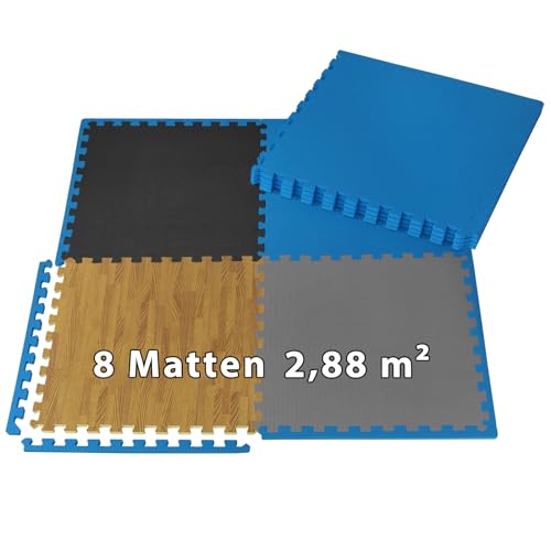 ALPIDEX 8er Set Bodenschutz Matte 1cm Dicke 60x60 cm Trainingsmatten 2,88 m² Unterlegmatte Pool Fitness Puzzle Heimtraining Boden Training Platten Gymmatte Turnmatte Fitnessraum, Farbe:Blue von ALPIDEX