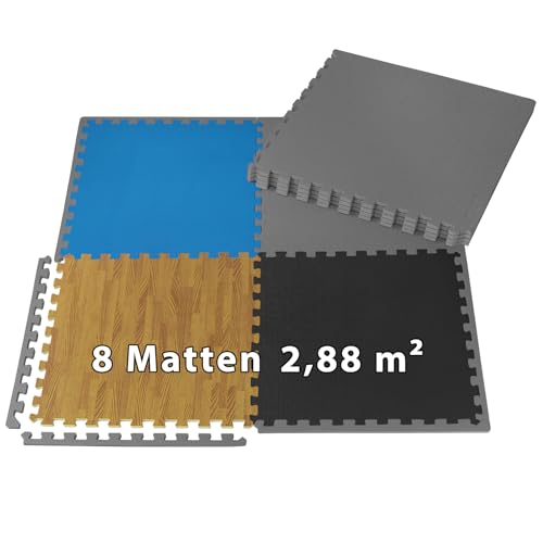 ALPIDEX 8er Set Bodenschutz Matte 1cm Dicke 60x60 cm Trainingsmatten 2,88 m² Unterlegmatte Pool Fitness Puzzle Heimtraining Boden Training Platten Gymmatte Turnmatte Fitnessraum, Farbe:Grey von ALPIDEX