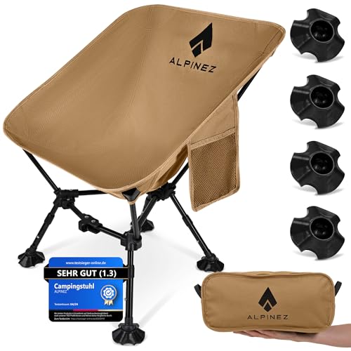 ALPINEZ Campingstuhl faltbar leicht höhenverstellbar | kleines packmaß Faltstuhl Camping Stuhl klappbar | Angelstuhl Ultraleicht Campingstühle Strandstuhl (BEIGE) von ALPINEZ