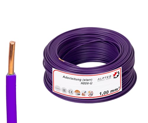 ALPTEG 100m H05V-U Aderleitung Einzelader Verdrahtungsleitung starr (100m - 1,0mm² - Violett) von ALPTEG