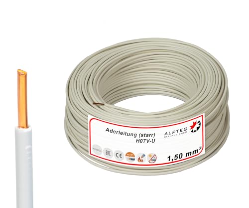 ALPTEG 100m H07V-U Aderleitung Einzelader Verdrahtungsleitung starr (100m - 1,5mm² - Weiss) von ALPTEG