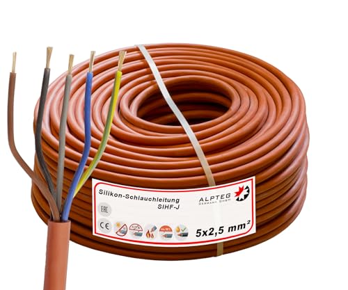 ALPTEG SiHF Silikonkabel 180°C Saunakabel flexibel (4m - 5x2,5mm²) von ALPTEG