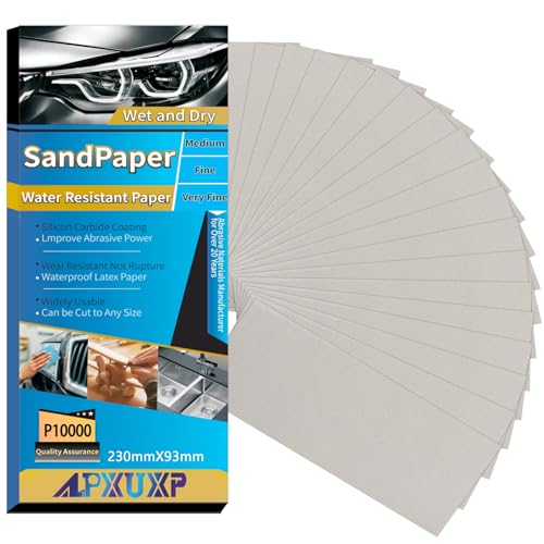 ALPXUXP Schleifpapier P10000 Körnung 30 Stück Nass und Trocken Profi Wasser Schmirgelpapier,für Auto|Metall|Holzmöbel|Stein|Lack|Glas，23 x 9cm von ALPXUXP