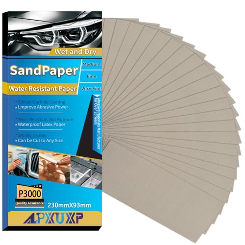 ALPXUXP Schleifpapier P3000 Körnung 30 Stück Nass und Trocken Profi Wasser Schmirgelpapier,für Auto|Metall|Holzmöbel|Stein|Lack|Glas，23 x 9cm von ALPXUXP