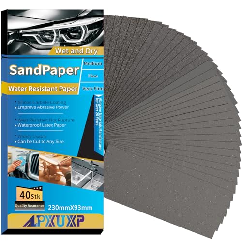 Schleifpapier Set, 40 Stück Körnung von 60 bis 1000, Nass und Trocken für Auto von ALPXUXP