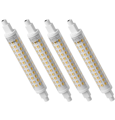 R7S LED Lampen 118mm Dimmbar 10W, Doppelendige J Typ Flutlichter (100W Halogenstab T3 äquivalent), 1000lm, Leuchtmittel Stablampe, Wände Sicherheit Böden Glühbirnen, 4er-Pack (Warmweiss 3000K) von ALQFFHL