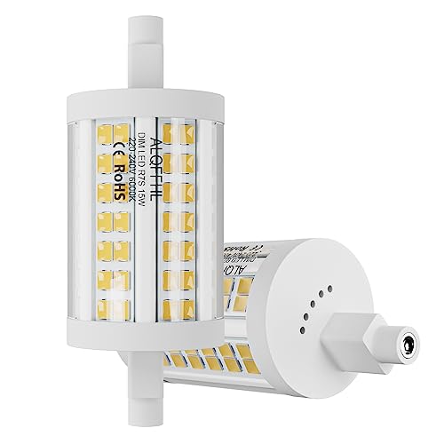 R7S LED Lampen 78mm Dimmbar 15W, Doppelendige J Typ Flutlichter (150W Halogenbirne T3 äquivalent), 6000K 2000Lm, LED Leuchtmittel Stablampe, Wände Sicherheit Böden Glühbirnen, 2er-Pack (Kaltes Weiß) von ALQFFHL