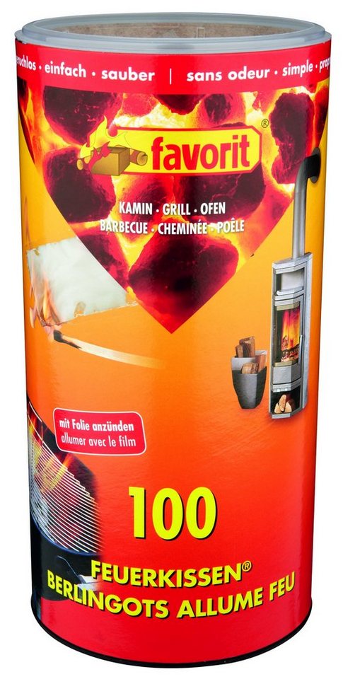 favorit Grillanzünder Favorit Anzünder für Kamin, 100 Stück, Feuerkissen, Ofenanzünder von favorit