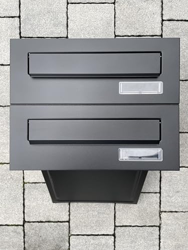 ALSTEN TECH 2er Zweifach Mauerdurchwurf Briefkasten für Mehrfamilienhaus oder Büro - Briefkastenanlage zum Einmauern - 2 Familienhaus 2fach mit Namensschild Schwarz Matt RAL 9017 Einbaubriefkasten von ALSTEN TECH