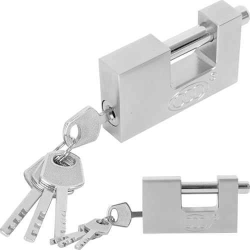 ALSTEN TECH Riegel Vorhängeschloss 60 mm Nickel/Satin Wetterfestes Sicherheitsschloss mit 4 Schlüsseln massiver Schlosskörper aus Gehärtetem Stahl Ideal für Container Schuppen Ketten Tore Garagen von ALSTEN TECH