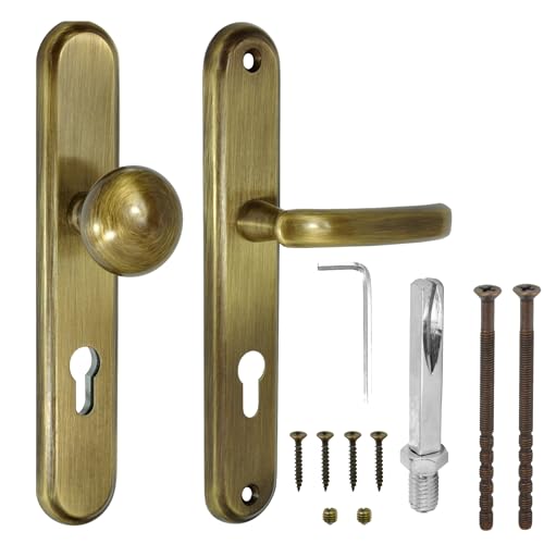 ALSTEN TECH Türklinke mit Türknopf 92 PZ Profilzylinder Universal Patina Langschild Drückergarnitur Italienische Türbeschläge klarlackiert Verstärkt Türgriff Innenschild 5mm Außentür Innentür von ALSTEN TECH