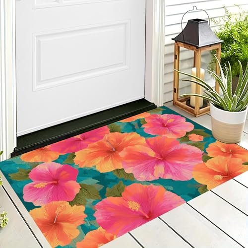 3D-Teppiche Rosa-Orange Hibiskusblüten Und Grüne Blätter,Fußmatte Für Innen Außenbereich,Saugfähig,Ultradünn Rutschfest Schnell Trocknend,Teppich Tropische Pflanzen Für Badezimmer Dusche,80X120Cm 3D-Teppiche Rosa-Orange Hibiskusblüten Und Grüne Blätter,Fußmatte Für Innen Außenbereich,Saugfähig,Ultradünn Rutschfest Schnell Trocknend,Teppich Tropische Pflanzen Für Badezimmer Dusche,80X120Cm von ALTCIRNMD