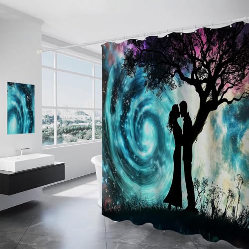 ALTCIRNMD 150X180Cm Duschvorhang Mit Psychedelischer Wirbel Bad Vorhang Paarküssen Moderne Kunst Polyester Stoff Wasserdichter Badezimmer Vorhang Mit Haken von ALTCIRNMD