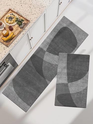 ALTCIRNMD 2-Teiliges Anti-Ermüdungs-Küchenmatten-Set,Personalisierte Schwarze Und Graue Geometrische Musterkunst,Komfort-Küchenbodenmatte,Läufer,Teppiche,Waschbare Stehmatten Für Büro,Zuhause,Drinnen von ALTCIRNMD