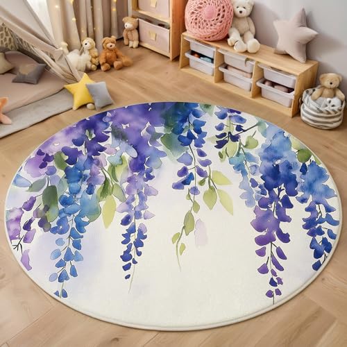 ALTCIRNMD 3D Rund Blau-Lila Glyzinienblüten 200Cm Kinder Jugendliche Jungen Teppich Schlafzimmer Stuhl Matte Kinderzimmer Wohnzimmer Aquarellpflanzen Weichem Balkon Korridor Kinderteppiche ALTCIRNMD 3D Rund Blau-Lila Glyzinienblüten 200Cm Kinder Jugendliche Jungen Teppich Schlafzimmer Stuhl Matte Kinderzimmer Wohnzimmer Aquarellpflanzen Weichem Balkon Korridor Kinderteppiche von ALTCIRNMD