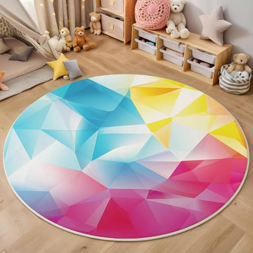 ALTCIRNMD 3D Rund Farbe Stilvolle Polygone 100Cm Kinder Jugendliche Jungen Teppich Schlafzimmer Stuhl Matte Kinderzimmer Wohnzimmer Abbildungsgeometrie Weichem Balkon Korridor Kinderteppiche von ALTCIRNMD