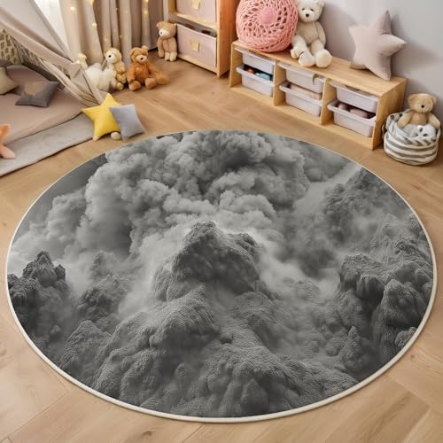 ALTCIRNMD 3D Rund Grau Rauchiger Vulkan 120Cm Kinder Jugendliche Jungen Teppich Schlafzimmer Stuhl Matte Kinderzimmer Wohnzimmer Abstrakte Textur Weichem Balkon Korridor Kinderteppiche von ALTCIRNMD