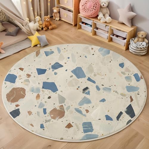 ALTCIRNMD 3D Rund Graublau Terrazzo-Textur 100Cm Kinder Jugendliche Jungen Teppich Schlafzimmer Stuhl Matte Kinderzimmer Wohnzimmer Modekunst Weichem Balkon Korridor Kinderteppiche von ALTCIRNMD