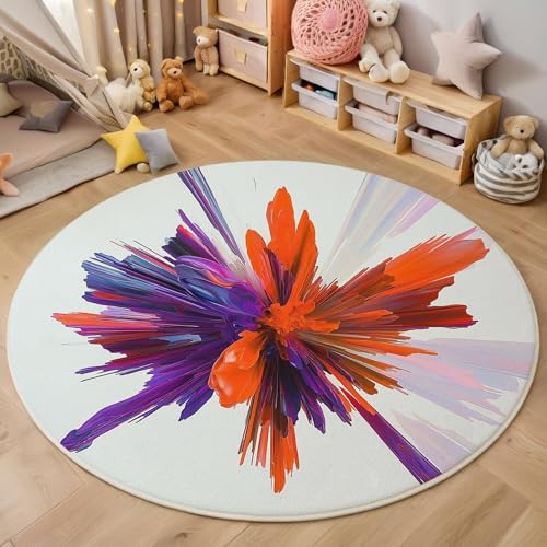 ALTCIRNMD 3D Rund Orange-Lila Bunte Blumen 160Cm Kinder Jugendliche Jungen Teppich Schlafzimmer Stuhl Matte Kinderzimmer Wohnzimmer Abstrakte Kunst Weichem Balkon Korridor Kinderteppiche von ALTCIRNMD