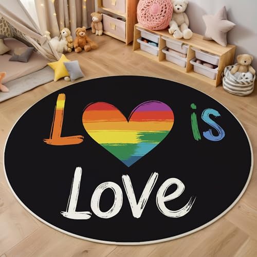 ALTCIRNMD 3D Rund Regenbogenfarben Liebesworte 100Cm Kinder Jugendliche Jungen Teppich Schlafzimmer Stuhl Matte Kinderzimmer Wohnzimmer Romantische Kunst Weichem Balkon Korridor Kinderteppiche von ALTCIRNMD
