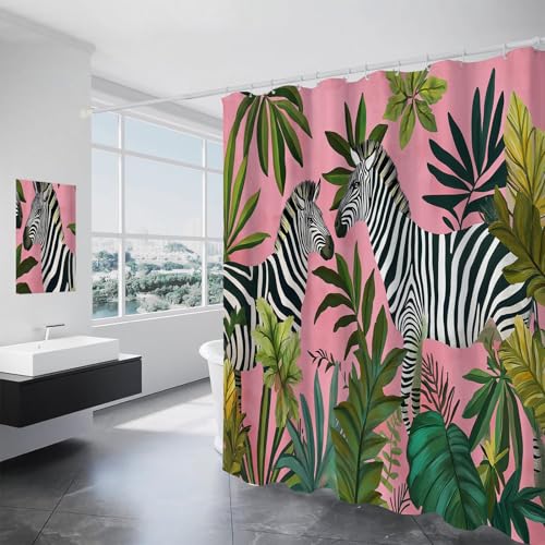 ALTCIRNMD Abstrakte Zebra Duschvorhang Tropische Pflanzen Duschvorhänge cm Anti-Schimmel Wasserdicht Polyester Stoff Waschbar Bad Vorhang Für Badzimmer Mit Haken von ALTCIRNMD