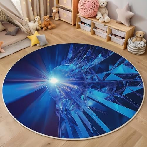 ALTCIRNMD Area Wohnzimmerteppich Schlafzimmerteppich Blau Blitzstreifen Teppich 3D-Gedruckter Soft-Touch,Abstrakte Kunst Für Kinderzimmer Schlafzimmer Dekoration 100Cm von ALTCIRNMD
