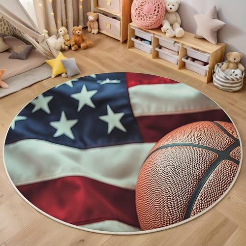 ALTCIRNMD Area Wohnzimmerteppich Schlafzimmerteppich Blau Flaggen-Basketball Teppich 3D-Gedruckter Soft-Touch,Kreative Bewegung Für Kinderzimmer Schlafzimmer Dekoration 160Cm von ALTCIRNMD