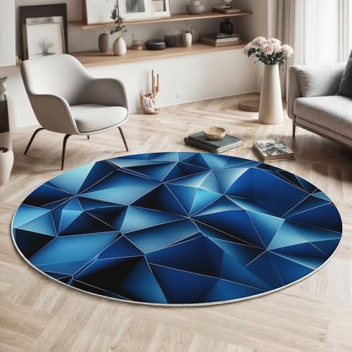 ALTCIRNMD Area Wohnzimmerteppich Schlafzimmerteppich Blau Persönlichkeitspolygon Teppich 3D-Gedruckter Soft-Touch,Modische Geometrie Für Kinderzimmer Schlafzimmer Dekoration 120Cm von ALTCIRNMD