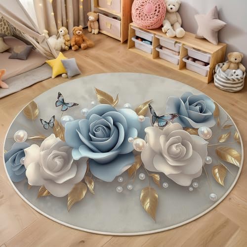 ALTCIRNMD Area Wohnzimmerteppich Schlafzimmerteppich Blau Weiß Rosenblätter Teppich 3D-Gedruckter Soft-Touch,Elegante Pflanzen Für Kinderzimmer Schlafzimmer Dekoration 140Cm ALTCIRNMD Area Wohnzimmerteppich Schlafzimmerteppich Blau Weiß Rosenblätter Teppich 3D-Gedruckter Soft-Touch,Elegante Pflanzen Für Kinderzimmer Schlafzimmer Dekoration 140Cm von ALTCIRNMD