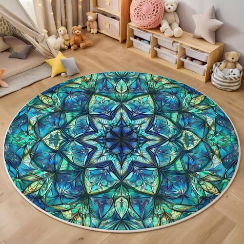ALTCIRNMD Area Wohnzimmerteppich Schlafzimmerteppich Blaugrün Symmetrisches Mandala Teppich 3D-Gedruckter Soft-Touch,Abstraktes Kaleidoskop Für Kinderzimmer Schlafzimmer Dekoration 140Cm ALTCIRNMD Area Wohnzimmerteppich Schlafzimmerteppich Blaugrün Symmetrisches Mandala Teppich 3D-Gedruckter Soft-Touch,Abstraktes Kaleidoskop Für Kinderzimmer Schlafzimmer Dekoration 140Cm von ALTCIRNMD