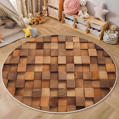 ALTCIRNMD Area Wohnzimmerteppich Schlafzimmerteppich Braun Blockwand Teppich 3D-Gedruckter Soft-Touch,Einfache Holzmaserung Für Kinderzimmer Schlafzimmer Dekoration 120Cm von ALTCIRNMD
