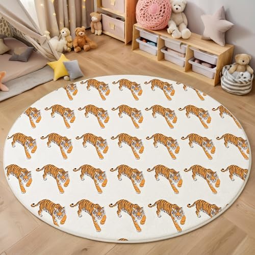 ALTCIRNMD Area Wohnzimmerteppich Schlafzimmerteppich Braun Persönlichkeit Tiger Teppich 3D-Gedruckter Soft-Touch,Einfache Tiere Für Kinderzimmer Schlafzimmer Dekoration 100Cm von ALTCIRNMD