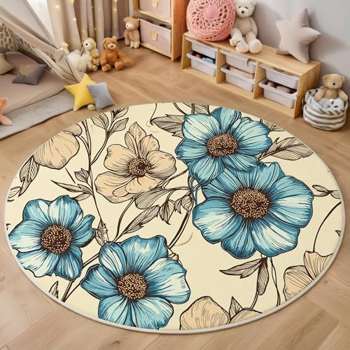 ALTCIRNMD Area Wohnzimmerteppich Schlafzimmerteppich Braunblau Retro-Blumen Teppich 3D-Gedruckter Soft-Touch,Abbildung Von Pflanzen Für Kinderzimmer Schlafzimmer Dekoration 100Cm ALTCIRNMD Area Wohnzimmerteppich Schlafzimmerteppich Braunblau Retro-Blumen Teppich 3D-Gedruckter Soft-Touch,Abbildung Von Pflanzen Für Kinderzimmer Schlafzimmer Dekoration 100Cm von ALTCIRNMD