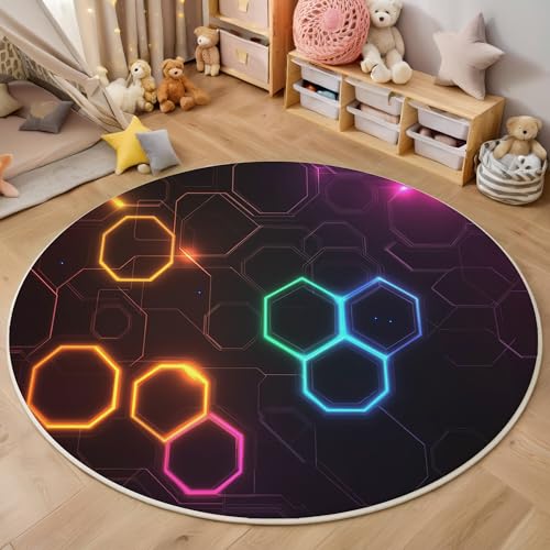 ALTCIRNMD Area Wohnzimmerteppich Schlafzimmerteppich Farbe Blinkendes Sechseck Teppich 3D-Gedruckter Soft-Touch,Abstrakte Geometrie Für Kinderzimmer Schlafzimmer Dekoration 120Cm von ALTCIRNMD