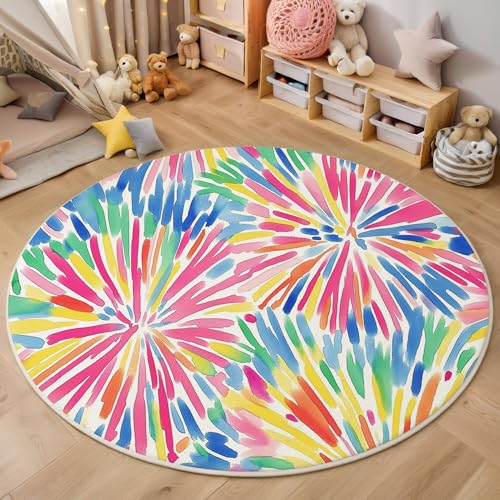 ALTCIRNMD Area Wohnzimmerteppich Schlafzimmerteppich Farbe Linienfeuerwerk Teppich 3D-Gedruckter Soft-Touch,Aquarellkunst Für Kinderzimmer Schlafzimmer Dekoration 120Cm von ALTCIRNMD