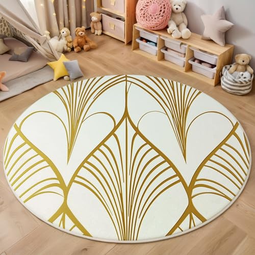 ALTCIRNMD Area Wohnzimmerteppich Schlafzimmerteppich Gold Symmetrische Linien Teppich 3D-Gedruckter Soft-Touch,Geometrische Kunst Für Kinderzimmer Schlafzimmer Dekoration 100Cm von ALTCIRNMD