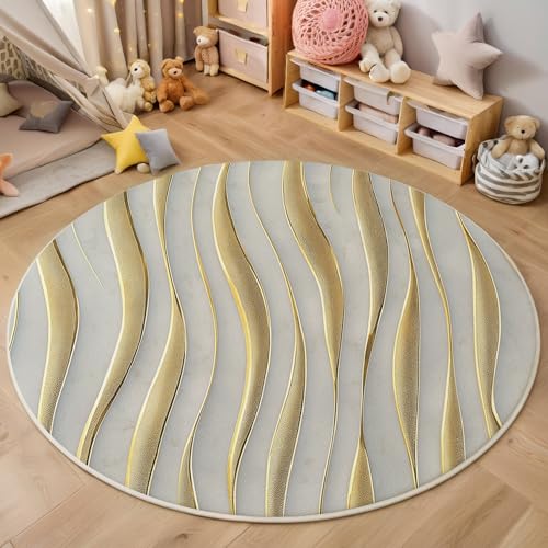 ALTCIRNMD Area Wohnzimmerteppich Schlafzimmerteppich Gold Wellenförmige Streifen Teppich 3D-Gedruckter Soft-Touch,Marmorkunst Für Kinderzimmer Schlafzimmer Dekoration 120Cm von ALTCIRNMD