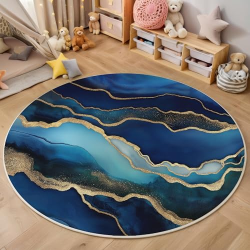 ALTCIRNMD Area Wohnzimmerteppich Schlafzimmerteppich Goldblau Marmorlinien Teppich 3D-Gedruckter Soft-Touch,Abstrakte Kunst Für Kinderzimmer Schlafzimmer Dekoration 100Cm ALTCIRNMD Area Wohnzimmerteppich Schlafzimmerteppich Goldblau Marmorlinien Teppich 3D-Gedruckter Soft-Touch,Abstrakte Kunst Für Kinderzimmer Schlafzimmer Dekoration 100Cm von ALTCIRNMD