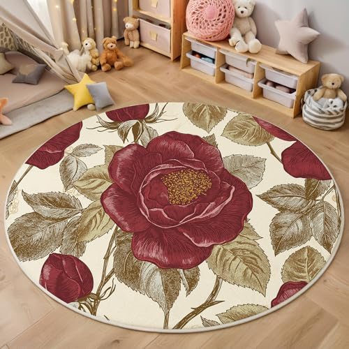 ALTCIRNMD Area Wohnzimmerteppich Schlafzimmerteppich Goldenes Rot Rosengrüne Blätter Teppich 3D-Gedruckter Soft-Touch,Retro-Illustrationen Für Kinderzimmer Schlafzimmer Dekoration 100Cm ALTCIRNMD Area Wohnzimmerteppich Schlafzimmerteppich Goldenes Rot Rosengrüne Blätter Teppich 3D-Gedruckter Soft-Touch,Retro-Illustrationen Für Kinderzimmer Schlafzimmer Dekoration 100Cm von ALTCIRNMD