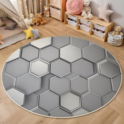 ALTCIRNMD Area Wohnzimmerteppich Schlafzimmerteppich Grau Silber Dreiecke Nähen Teppich 3D-Gedruckter Soft-Touch,Metallstruktur Für Kinderzimmer Schlafzimmer Dekoration 140Cm von ALTCIRNMD