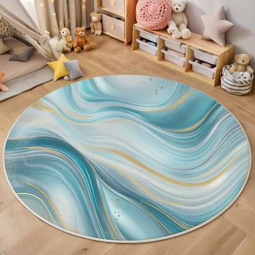 ALTCIRNMD Area Wohnzimmerteppich Schlafzimmerteppich Grün Weiß Wirbelmarmor Teppich 3D-Gedruckter Soft-Touch,Textur Abstrakt Für Kinderzimmer Schlafzimmer Dekoration 100Cm von ALTCIRNMD