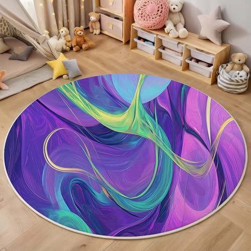 ALTCIRNMD Area Wohnzimmerteppich Schlafzimmerteppich Lila-Grün Rotierende Linien Teppich 3D-Gedruckter Soft-Touch,Abstrakte Kunst Für Kinderzimmer Schlafzimmer Dekoration 140Cm von ALTCIRNMD