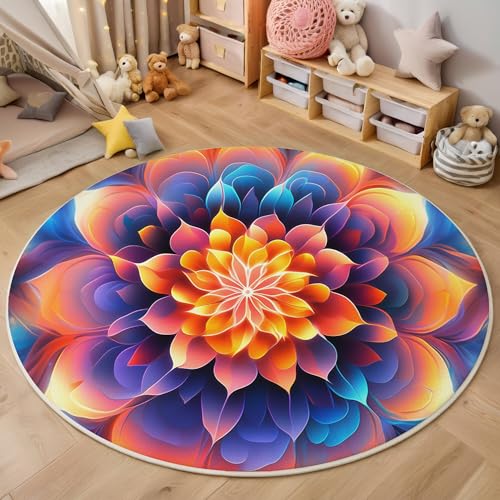 ALTCIRNMD Area Wohnzimmerteppich Schlafzimmerteppich Orangeblau Glitzer-Mandala Teppich 3D-Gedruckter Soft-Touch,Abstrakte Pflanzen Für Kinderzimmer Schlafzimmer Dekoration 140Cm ALTCIRNMD Area Wohnzimmerteppich Schlafzimmerteppich Orangeblau Glitzer-Mandala Teppich 3D-Gedruckter Soft-Touch,Abstrakte Pflanzen Für Kinderzimmer Schlafzimmer Dekoration 140Cm von ALTCIRNMD