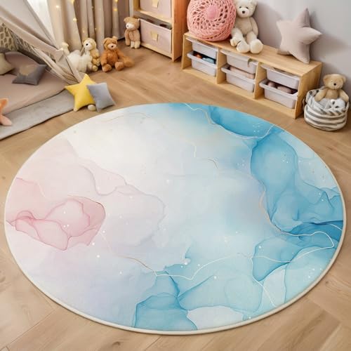 ALTCIRNMD Area Wohnzimmerteppich Schlafzimmerteppich Puderblau Mode Marmor Teppich 3D-Gedruckter Soft-Touch,Aquarelllandschaft Für Kinderzimmer Schlafzimmer Dekoration 200Cm von ALTCIRNMD