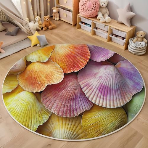 ALTCIRNMD Area Wohnzimmerteppich Schlafzimmerteppich Rosa Gelb Schalentextur Teppich 3D-Gedruckter Soft-Touch,Abstrakte Kunst Für Kinderzimmer Schlafzimmer Dekoration 120Cm von ALTCIRNMD