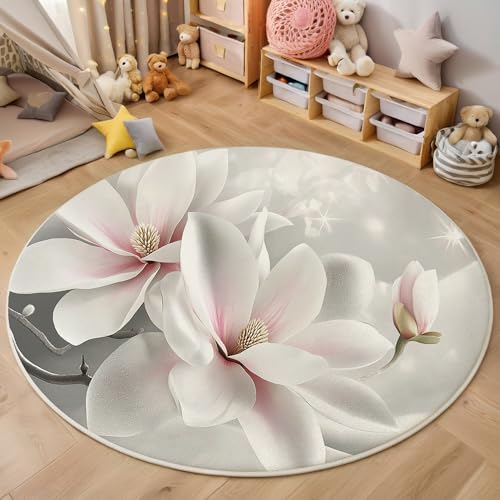 ALTCIRNMD Area Wohnzimmerteppich Schlafzimmerteppich Rosa Glitzer Magnolie Teppich 3D-Gedruckter Soft-Touch,Elegante Pflanzen Für Kinderzimmer Schlafzimmer Dekoration 100Cm von ALTCIRNMD