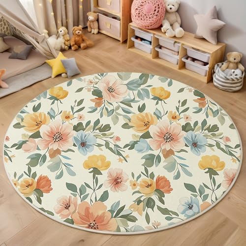 ALTCIRNMD Area Wohnzimmerteppich Schlafzimmerteppich Rosa Grün Blumen Und Grüne Blätter Teppich 3D-Gedruckter Soft-Touch,Retro-Pflanzen Für Kinderzimmer Schlafzimmer Dekoration 120Cm von ALTCIRNMD
