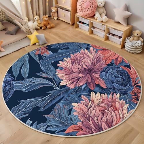 ALTCIRNMD Area Wohnzimmerteppich Schlafzimmerteppich Rot Blau Chrysanthemenblätter Teppich 3D-Gedruckter Soft-Touch,Tropische Pflanzen Für Kinderzimmer Schlafzimmer Dekoration 180Cm von ALTCIRNMD